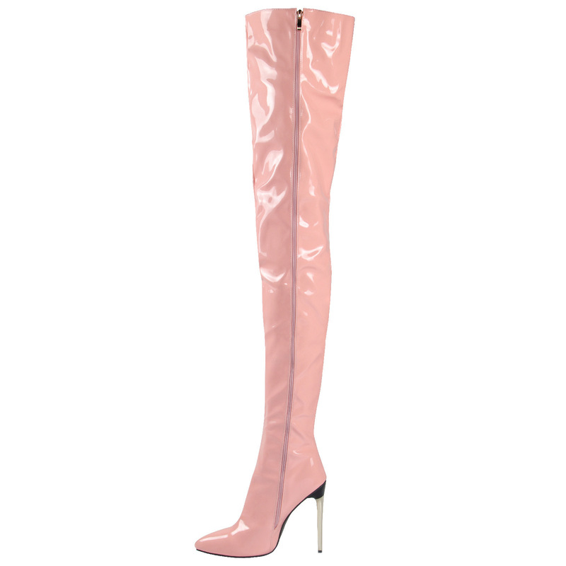 Over-The-Knee Boots for Women, Red Boots, Patent Leather Long Boots, Thigh-High Pole Dance Boots, Pointed Toe, Thin Heel, Super High Heel, Shiny Surface