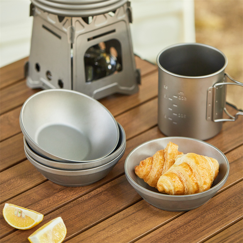 Titanio puro de doble capa tazón plato de aislamiento térmico anti-escaldadura tazón de titanio para niños hogar tazón de titanio al aire libre camping plato de tazón esencial al por mayor