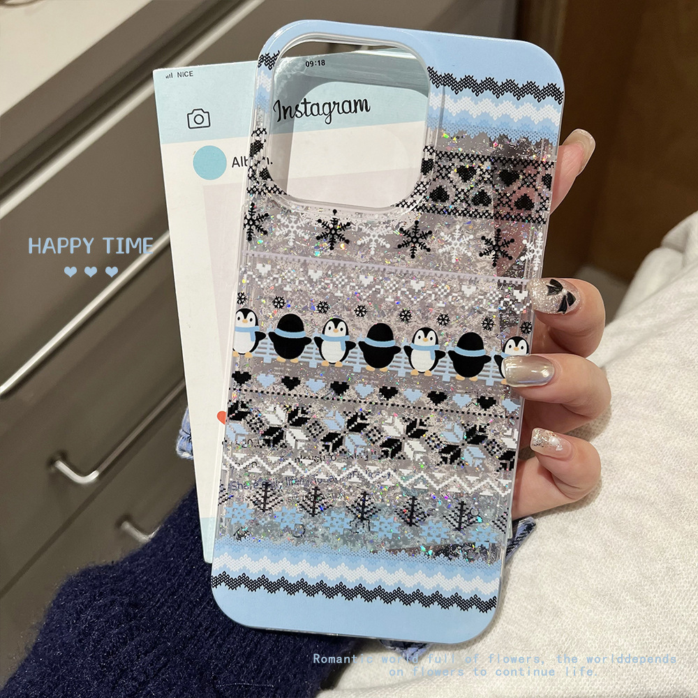 Brillante de epoxi para Apple 16PROMAX Cute Penguin Funda para teléfono Apple 11 Hello Kitty Funda protectora anti-caída