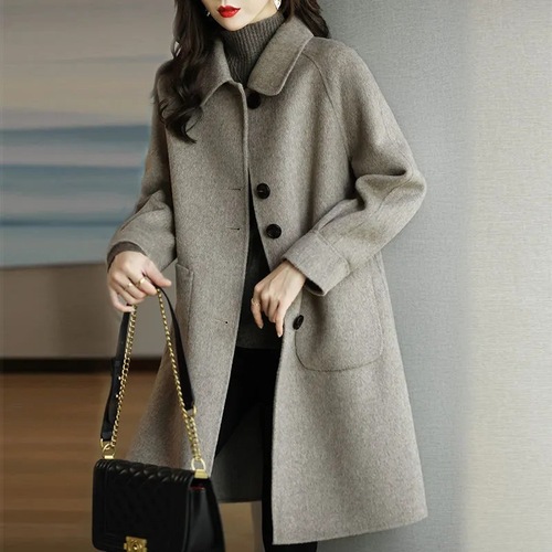 Women's Wool Coat 2025 Autumn/Winter Thickened Korean Style Fitted Medium-Length Woolen Overcoat for Petite Figures