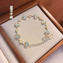 银佳银饰 足银999.9  描金珐琅莲花手链 潮流 精品现货一件代发