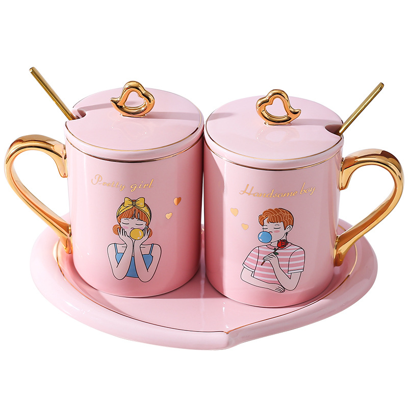 Boda pareja Copa par caja de regalo traje de boda Taza de cerámica par taza regalo festivo regalo