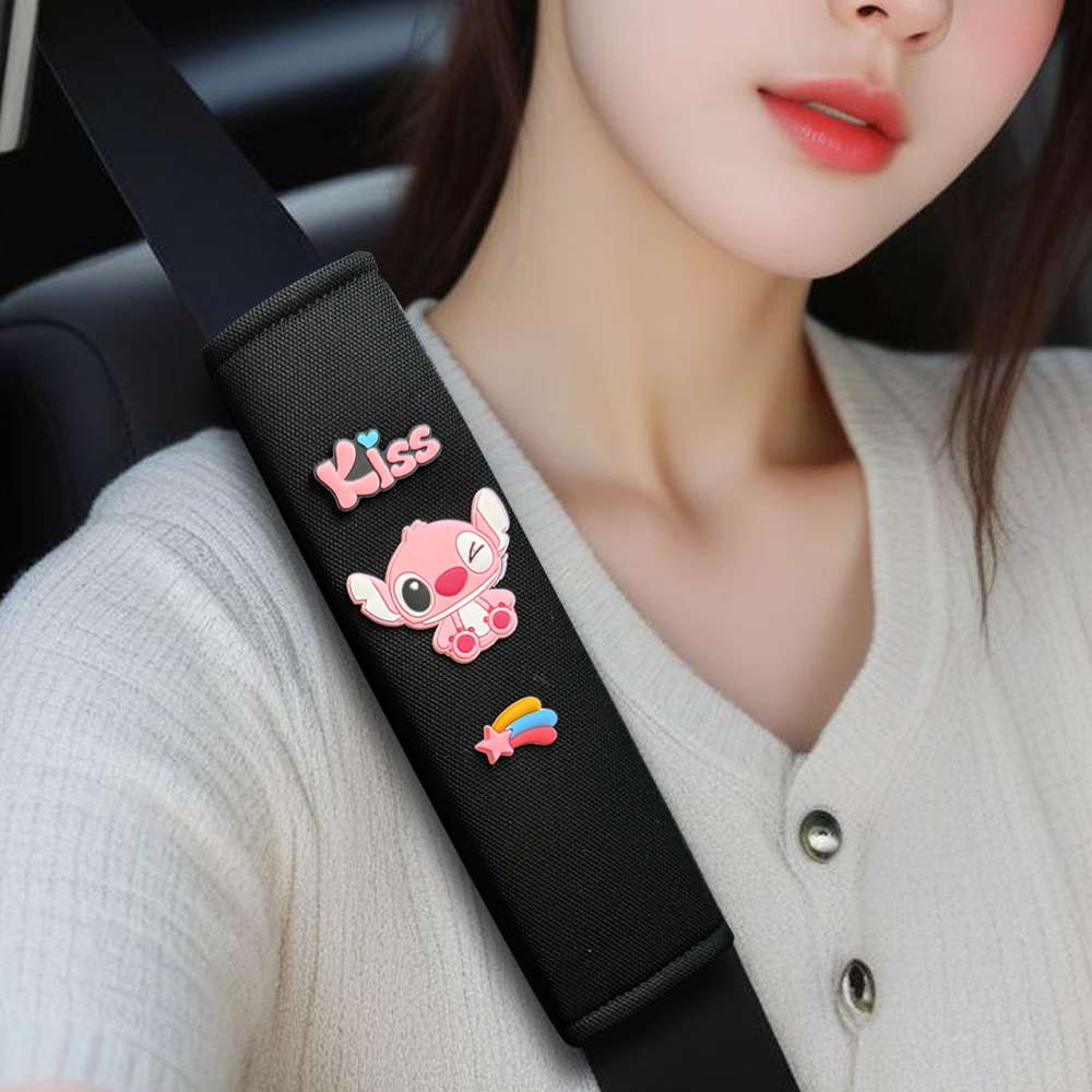 Car Seatbelt Shoulder Pad, Anti-Strain Protective Cover, Cute Stitch Cartoon Car Interior Decoration, Universal Model