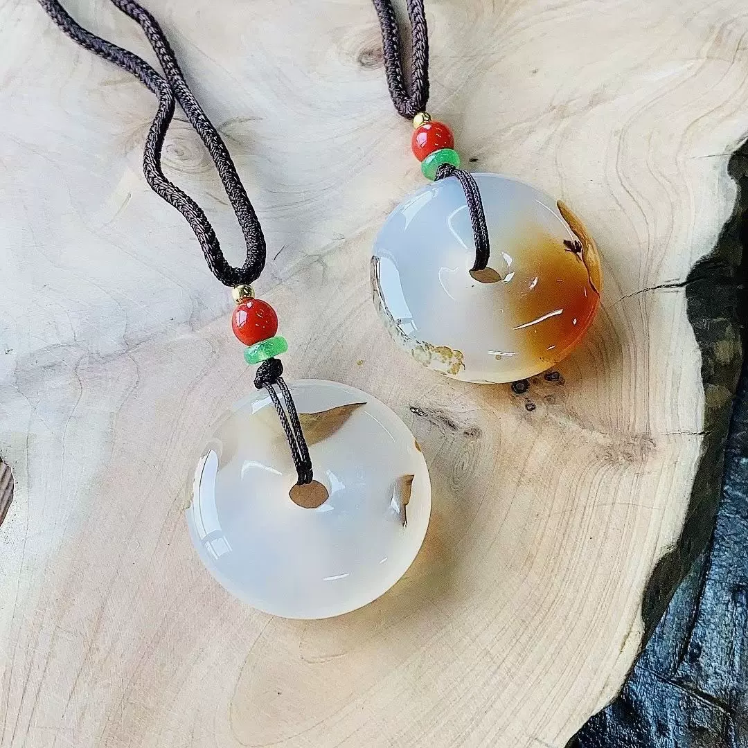 俏色玛瑙平安扣水草花玉髓平安扣挂件冰种海洋玉髓平安扣男女吊坠