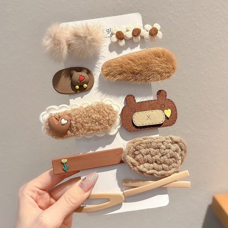 Niños arco tocado lindos flores de peluche pinzas de cabello de la niña lateral frangeo pequeño clip de cabello de frente