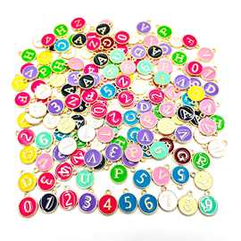 26英文字母圆形双面滴油diy饰品滴油配件手链项链挂件滴油数字0-9