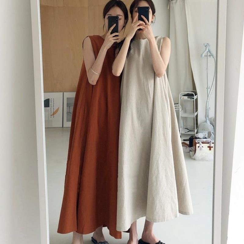 summer long dress sleevless