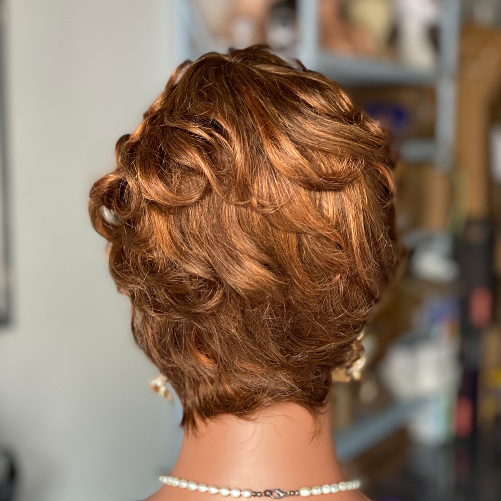 Peruca de cabelo humano curta e ondulada estilo natural diário_voghion.com