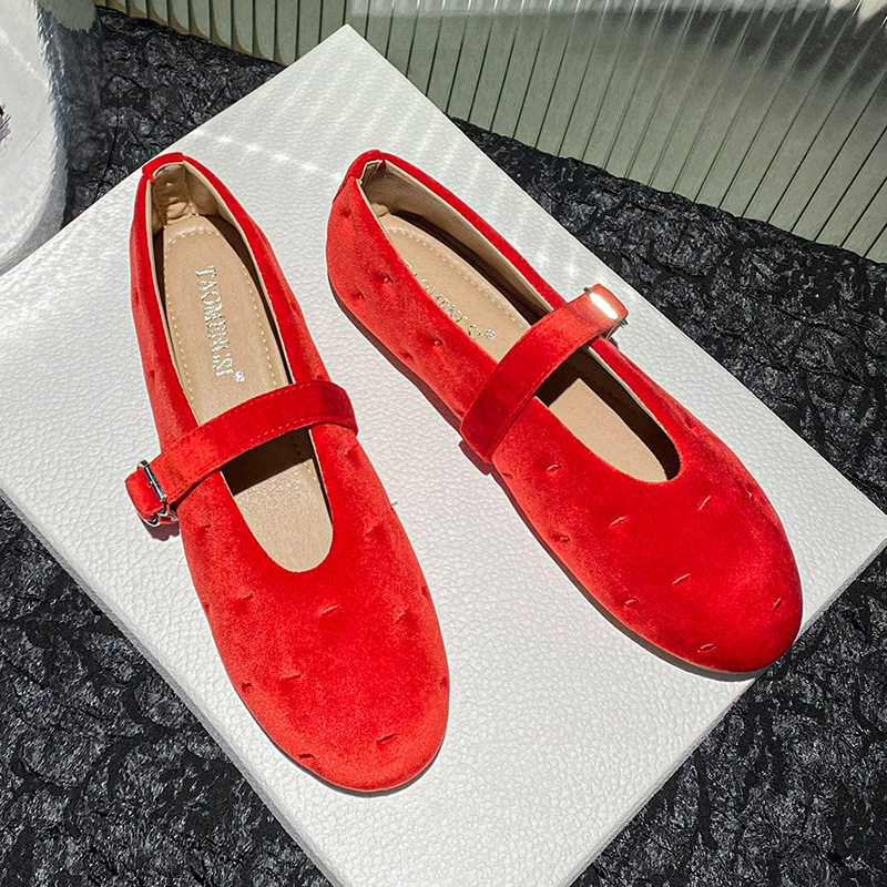 Giày búp bê nữ Mary Jane quai ngang mũi tròn đế bằng — Màu đen, Màu đỏ