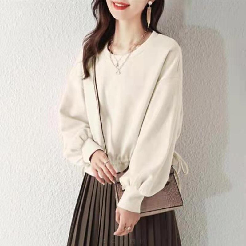 港风ins潮设计感小众短款长袖卫衣女秋冬新款圆领套头学院风上衣|undefined