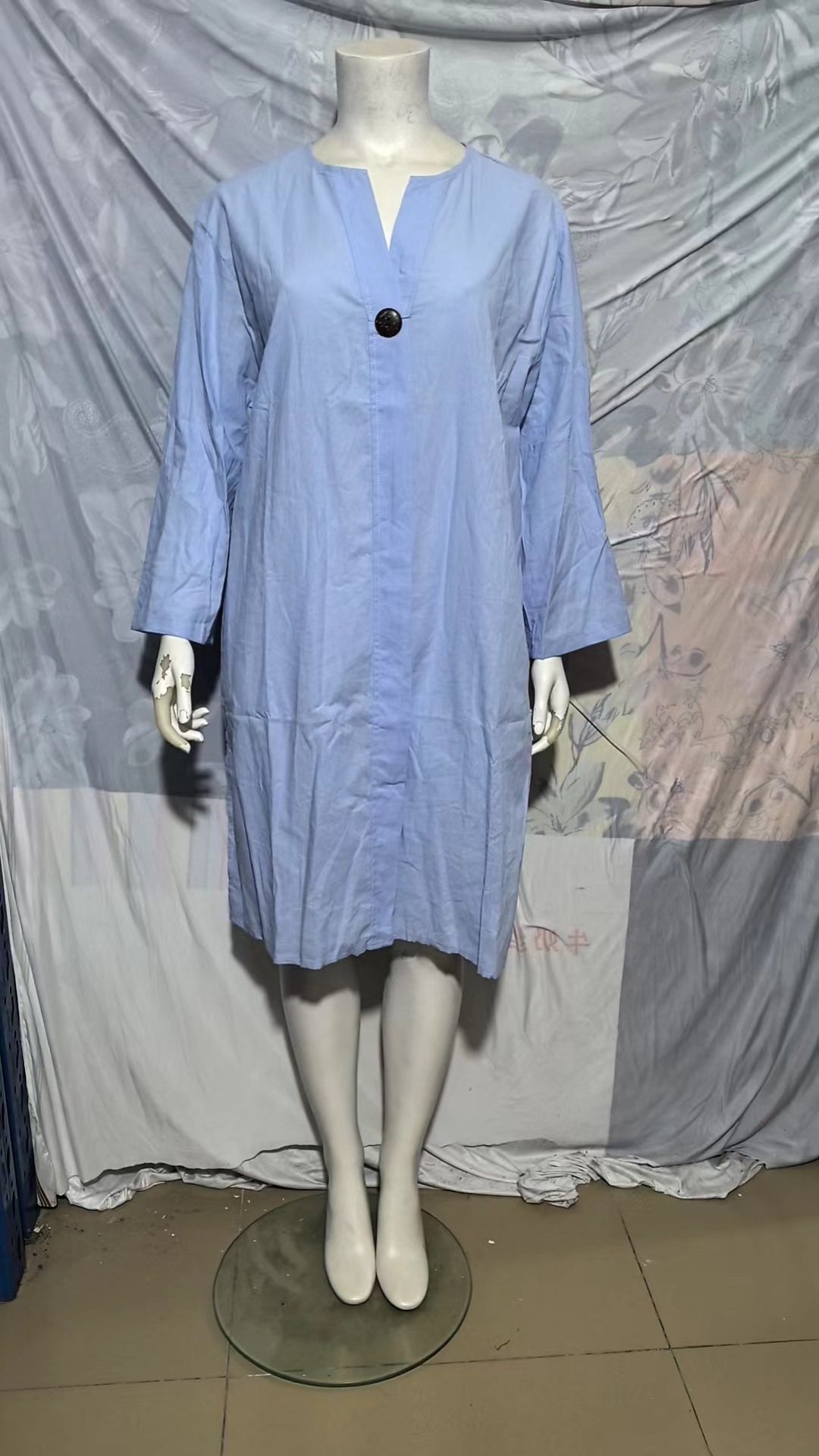 345g Weight Midi Dress Dress Length Type 3/4 Length Sleeve Sleeve Length Wholesale Women's Casual Button Solid Color Holiday Round Neck 3/4 Length Sleeve Shirt Dress