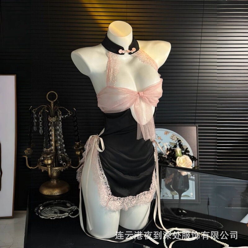 Night to Deep Sexy Underwear Sexy Pure Small Chest Cheongsam No Temptation Lace Strap Split Uniform qqny