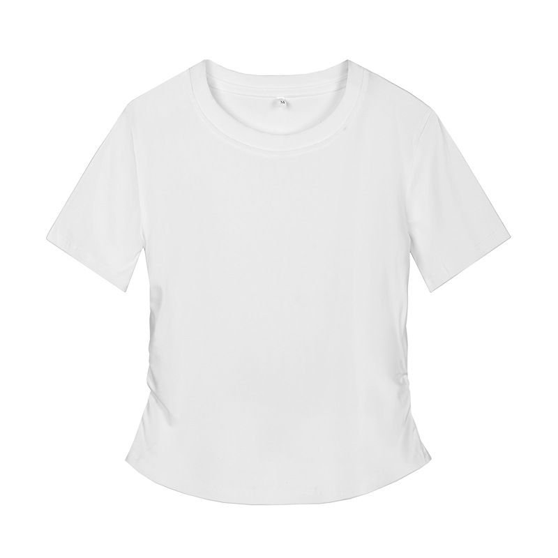 220g精綿オーデルしわショートtシャツ女性夏新ギャル修身正肩半袖上着