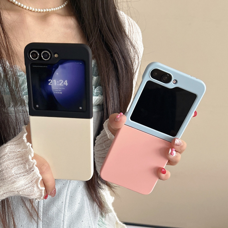 Korean Style Skin-Feel Color Matching Suitable for Galaxy Zflip6/3/4 Mobile Phone Case Samsung 5Th Generation Foldableing Screen Protective Cover