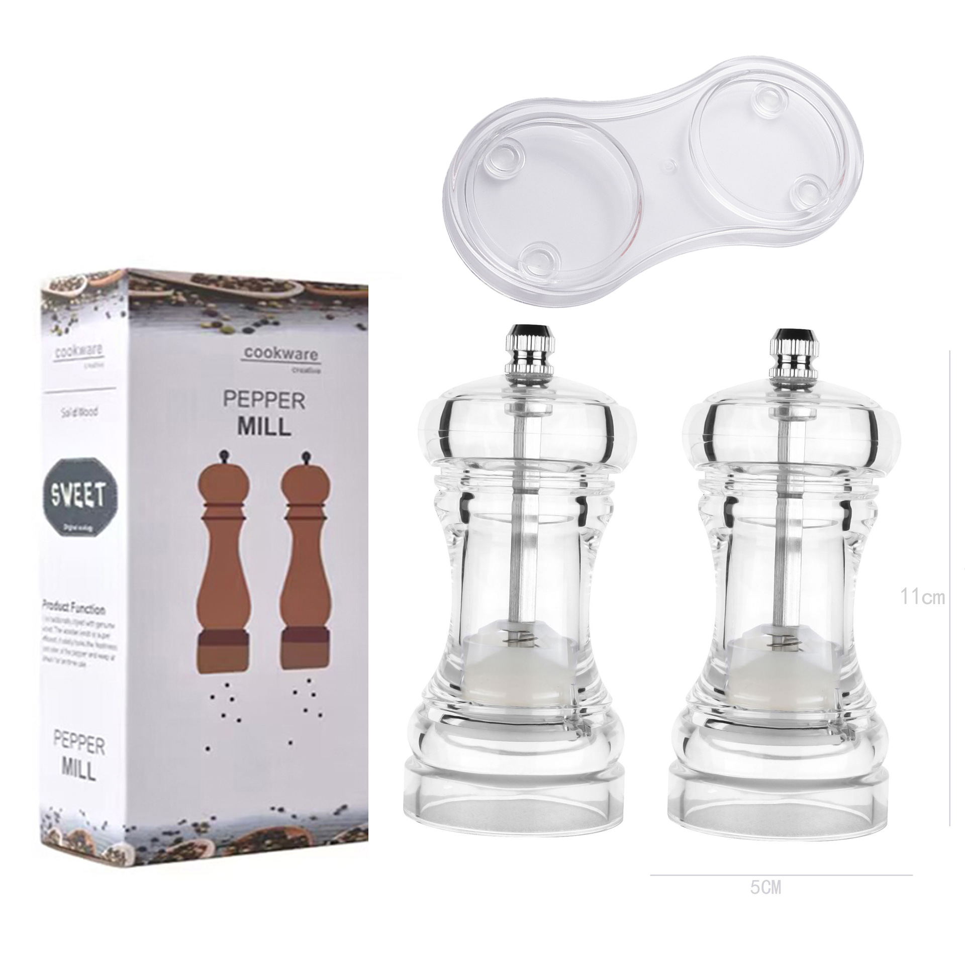 Molinillo de pimienta manual de acrílico con mecanismo cerámico