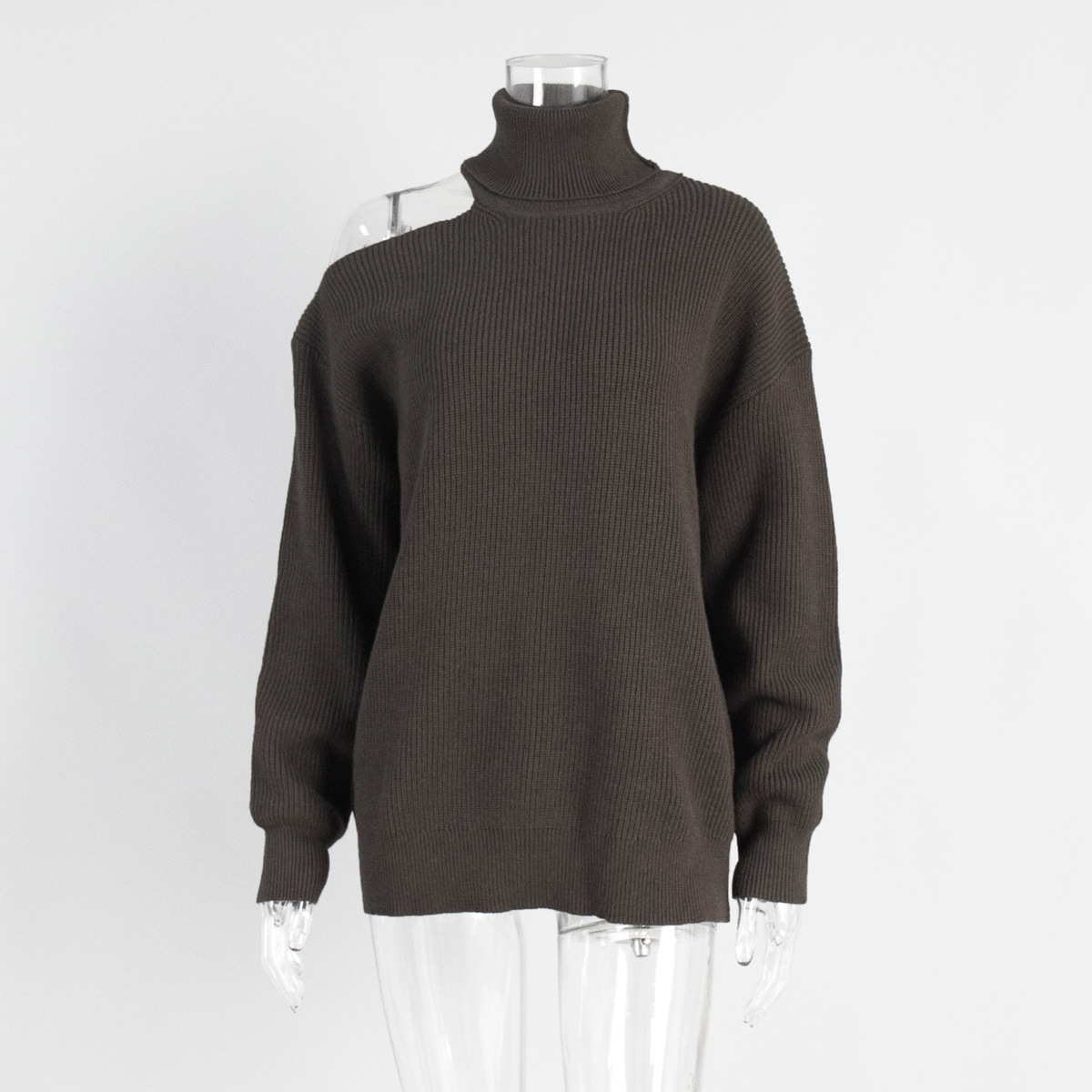 Transfronterizos de cuello alto suéter de hombro abierto para mujeres Europa y los Estados Unidos otoño y invierno Inwind de moda hoodie suéter suelto para mujeres