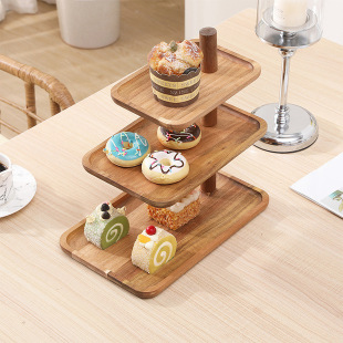 Simple Multi-layer Solid Wood Cake Shop Dessert Snack Buffet Afternoon Tea Fruit Snack Display Rack Plate Tray