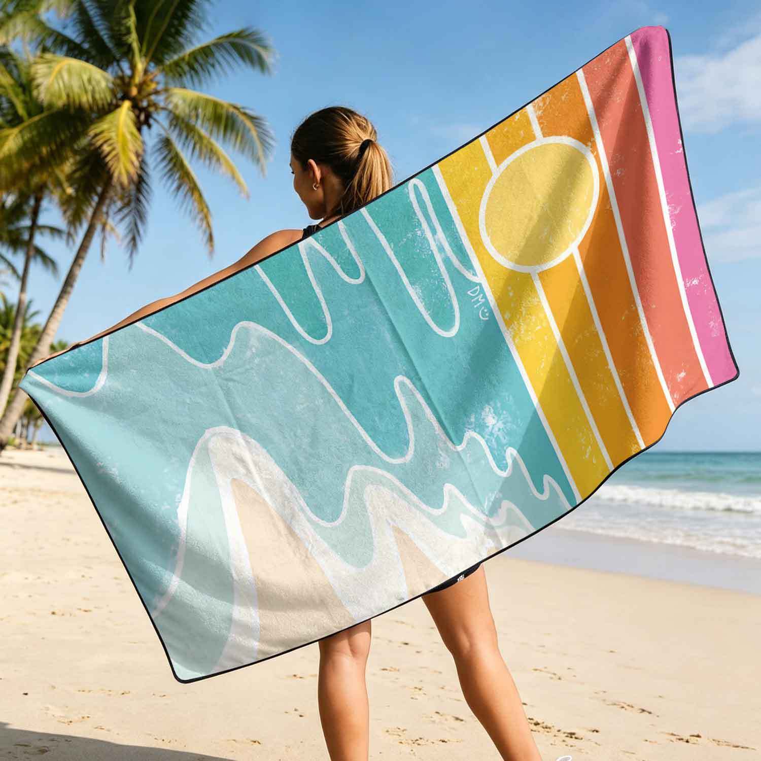 Printed bath towel and car seat cover 2-in-1, ultra-fine fiber outdoor beach and car dual-use universal seat cushion