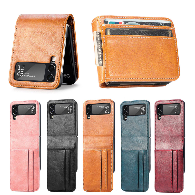 Suitable for Samsung Z Flip8 Integrated Multi-Function Card-Inserting Phone Case Flip5/4/3 Top-Bottom Opening Folding Screen Leather Case