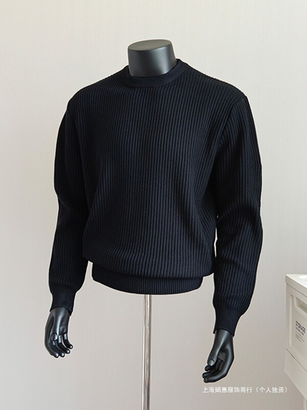 Old Money Style Textured American-Style Right Shoulder Sweater Men's Winter Short Wide Boxy Sweater Cleanfit Knitted Bottoming Shirt