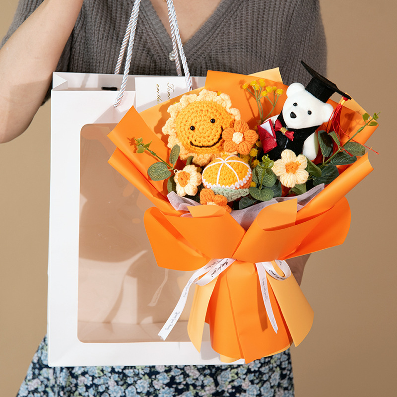 Girasoles creativo de punto de lana ramo de flores día del maestro de tejido a mano estudiantes adultos