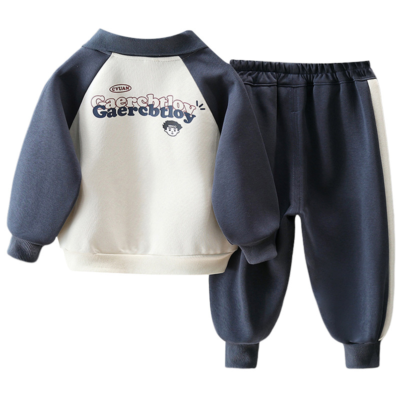 6143 traje de suéter para niño 2025 primavera y otoño nuevo estilo bebé color a juego camisa POLO traje de dos piezas de otoño de moda para niños