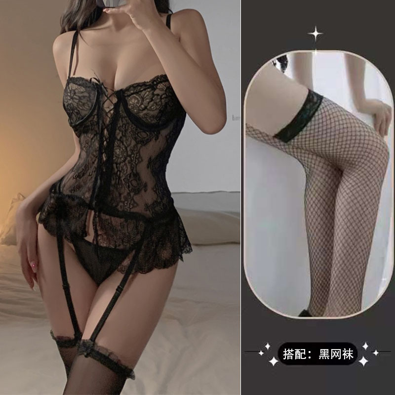 블랙 + 블랙 망사 스타킹