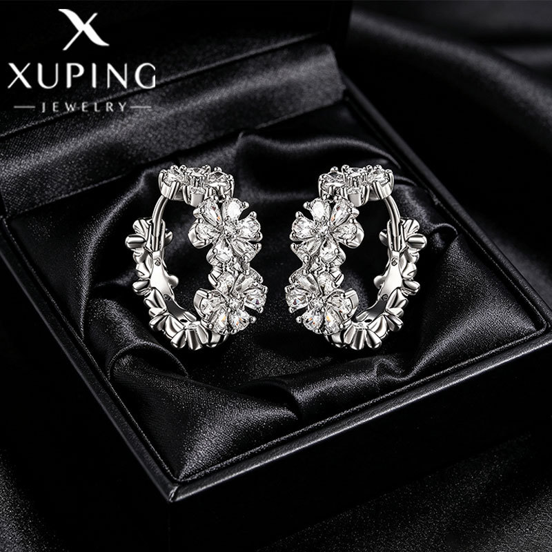 Xuping joyería estilo de moda europea y americana aretes exagerados doble fila brillante aretes de aretes de arroz de arroz pendientes de arroz transfronterizos aretes al por mayor