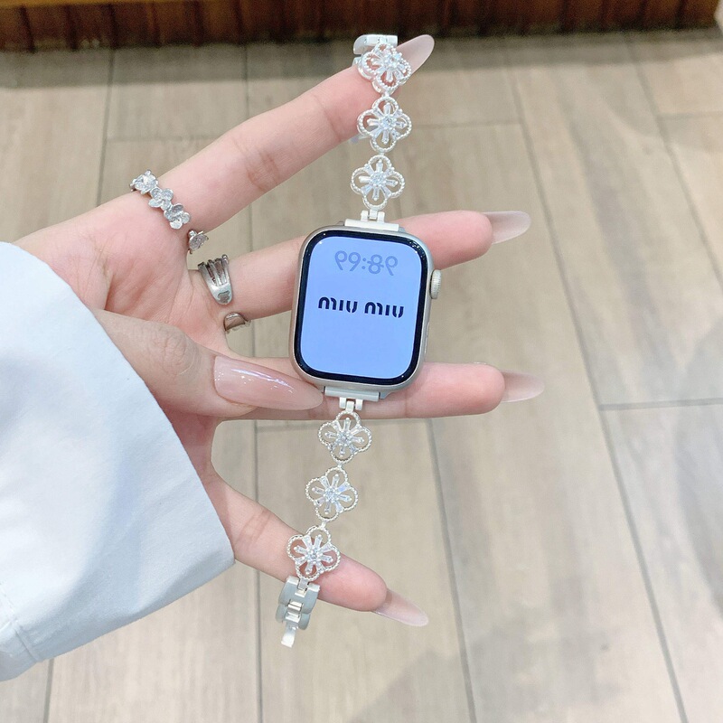 Sparkling Diamond Flower Chain Strap Suitable for S11 Generation Apple Watch Se Female Iwatchs10987Se Xiaomi 10Pro