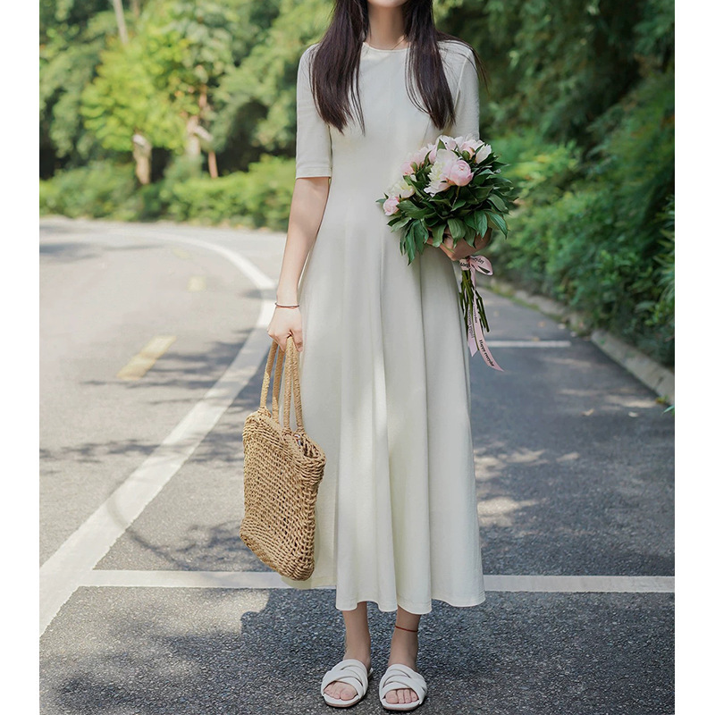 In-Stock Factory Direct Wholesale New Model Knitted Acetate Elegant and Stunning White Moonlight Dress Long Dress for Women
