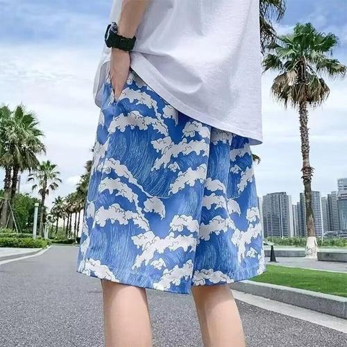 Hawaiian-style ice silk quick-drying five-pocket beach shorts for men, casual travel loose thin athletic underwear