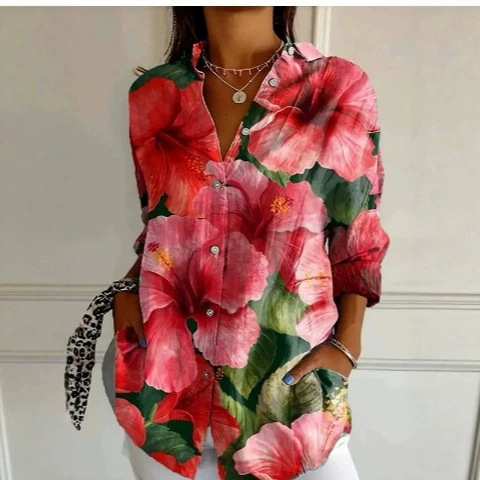 Textured High-End Artistic Abstract 3D Printed Top, Light Luxury Feel, Collared Long-Sleeve Shirt