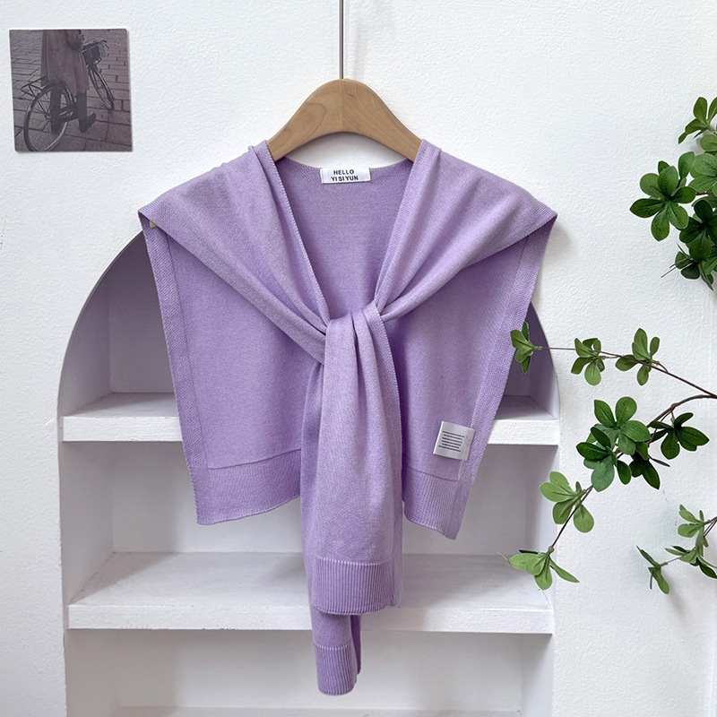 Chal de punto para mujer, versión coreana de primavera y verano, nuevo chal de lana de color sólido de alta gama con cuello falso para habitaciones con aire acondicionado.