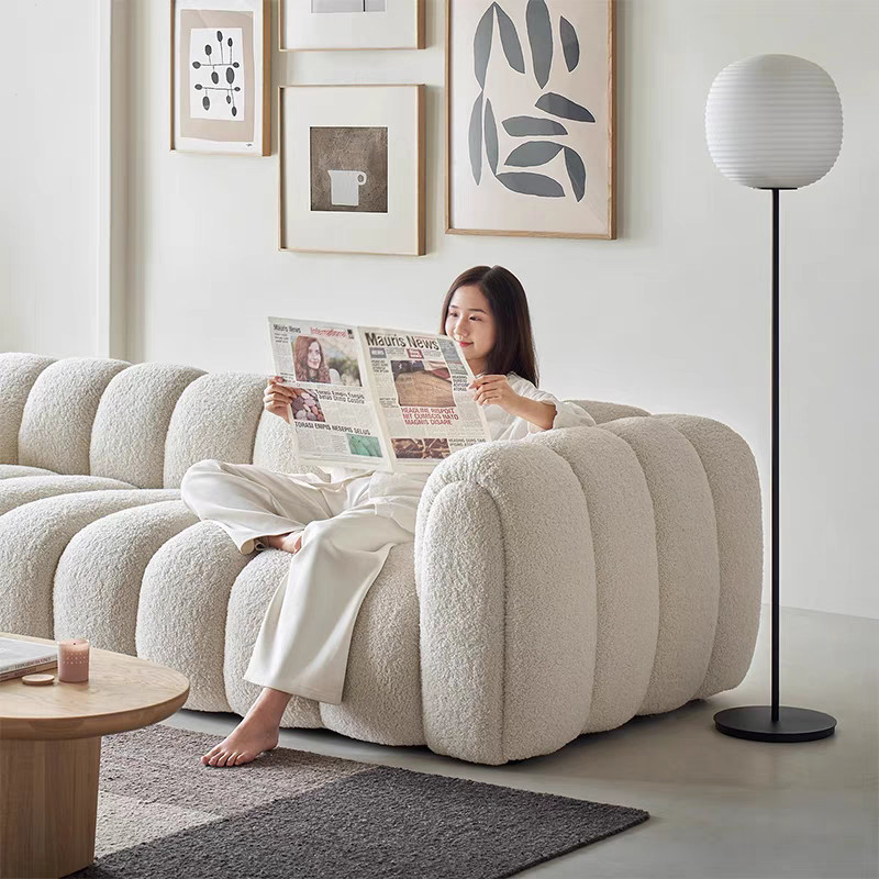 Francés retro estilo crema viento sala de estar pequeño tipo de lujo ligero diseño simple tela de cachemira línea recta sofá calabaza