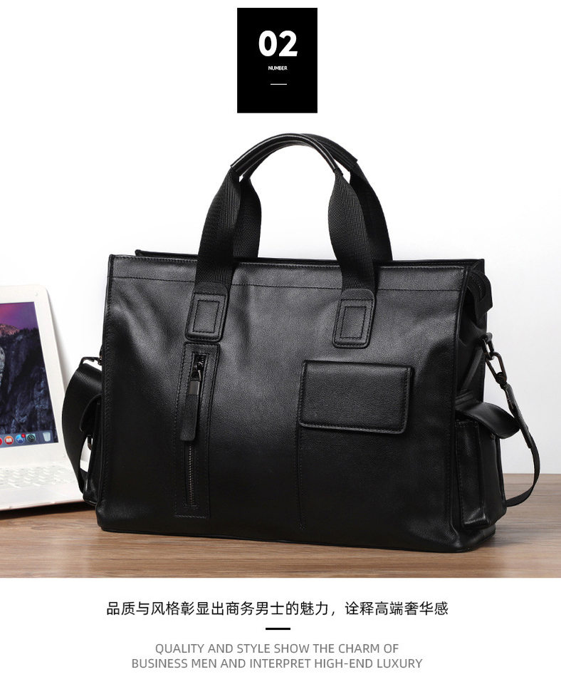 Túi xách tay nam da bò lớp đầu 40×13×29 cm đựng laptop 15.6 inch — Dây kéo dọc màu đen không có túi bên, Dây kéo dọc màu đen có túi bên chi tiết 8