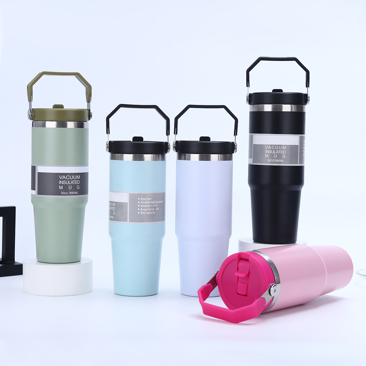 국경 304 스테인레스 스틸 30oz 핸들 컵 대용량 차가운 얼음 컵 야외 휴대용 자동차 보온병 컵