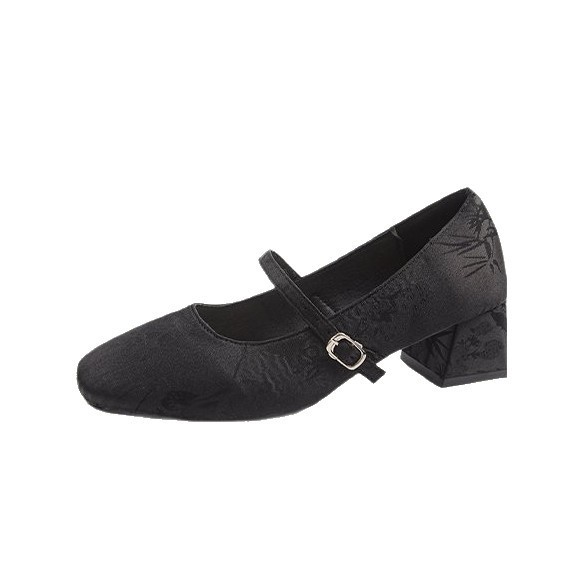 Nuevos zapatos chinos suaves de estilo mary-zhen para mujeres delgadas versátiles 2026 nuevos tacones gruesos de cabeza cuadrada falda francesa cheongsam zapatos individuales