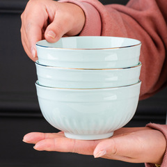 北歐描金高檔青瓷碗套裝創意日式純色家用陶瓷飯碗湯碗大碗泡麵碗