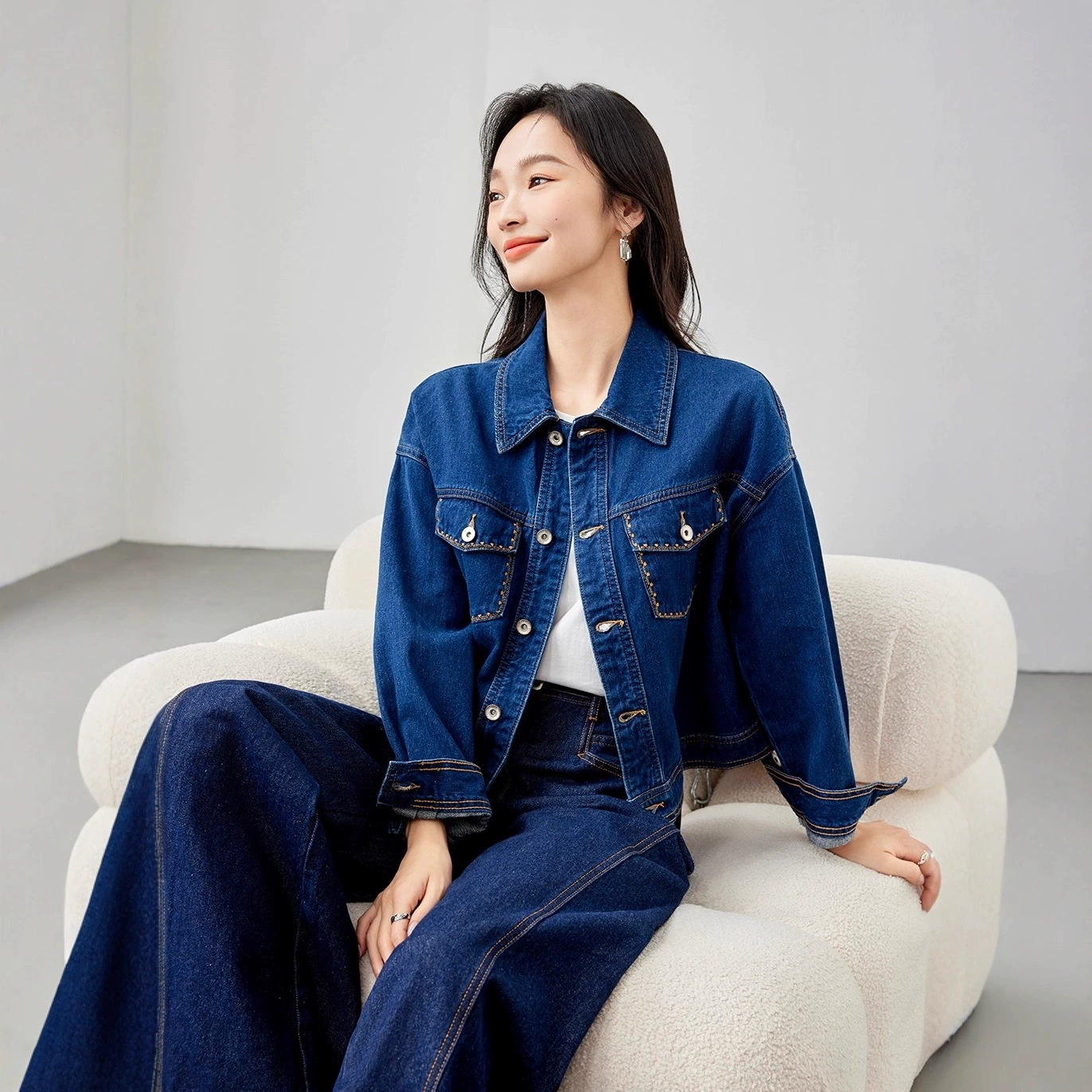 Retro denim autumn short jacket