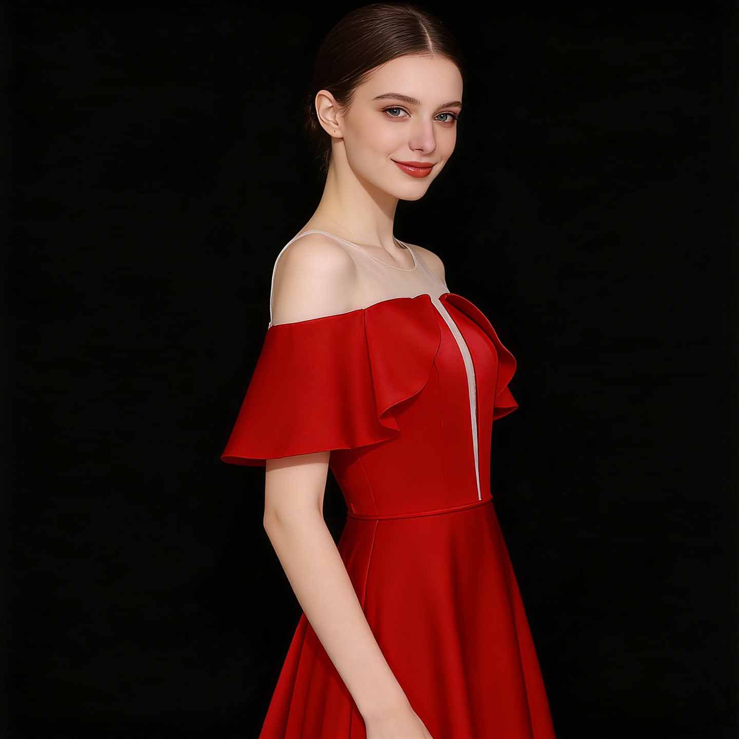 Foreign Trade Satin Toast Dress European and American Deep V-Neck Bride's French-Style Red Wedding Homecoming Engagement Evening Gown for Spring