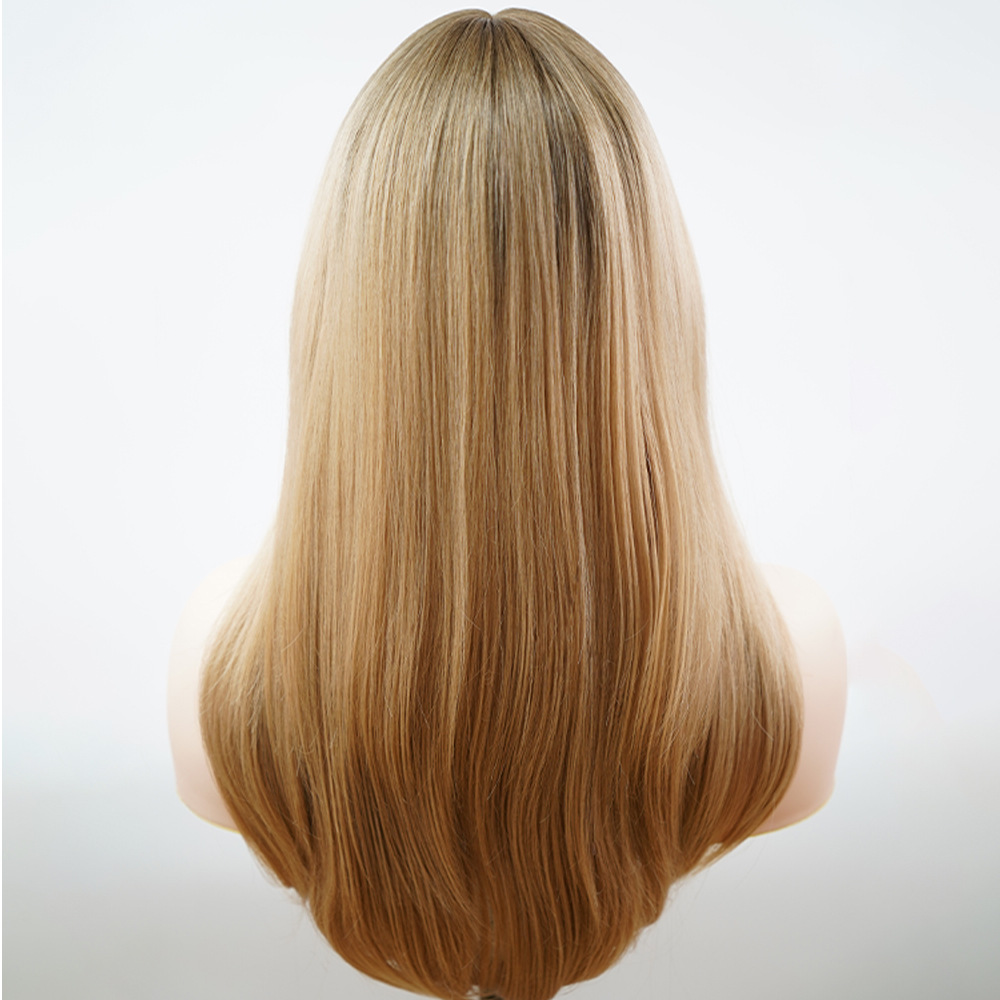 Synthetische pruik volledig hoofdstel haar linnen goud krullen lang steil haar_voghion.com