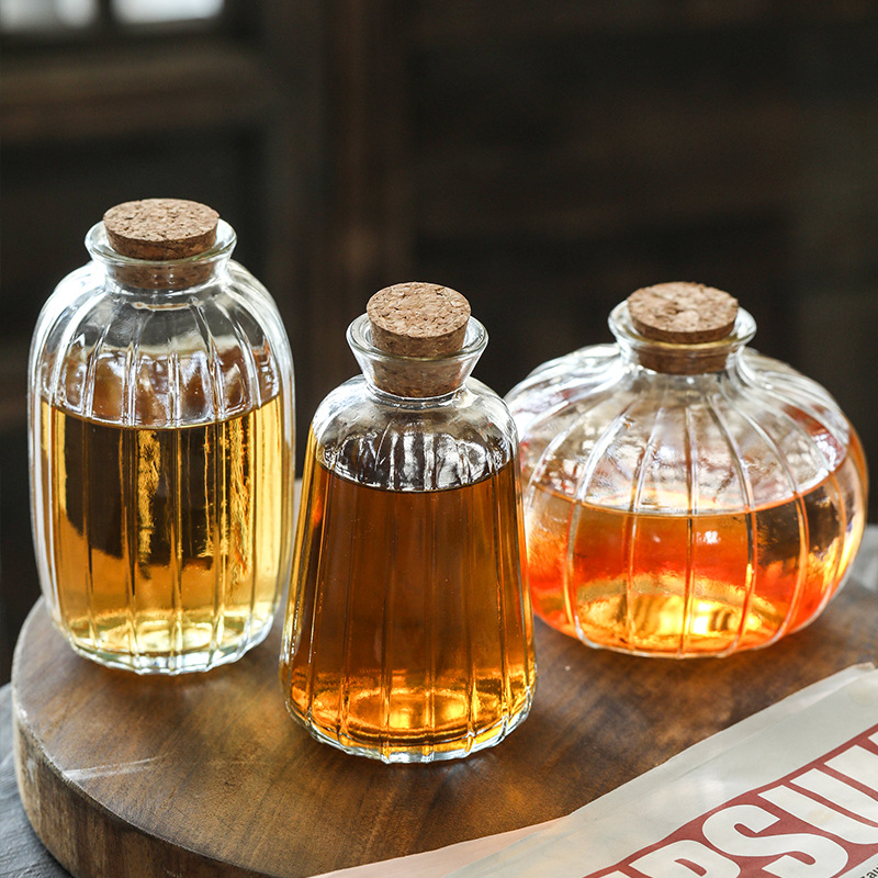 欧式复古玻璃饮料瓶透明复古浮雕小酒瓶木塞红酒分装瓶奶茶饮品瓶