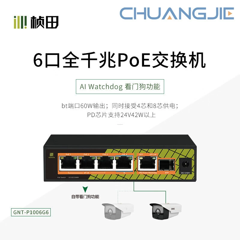 Zhentian P1006G6 6-портовый полный гигабитный PoE коммутатор пассивный каскадный повторитель 1 оптический 5 электрический