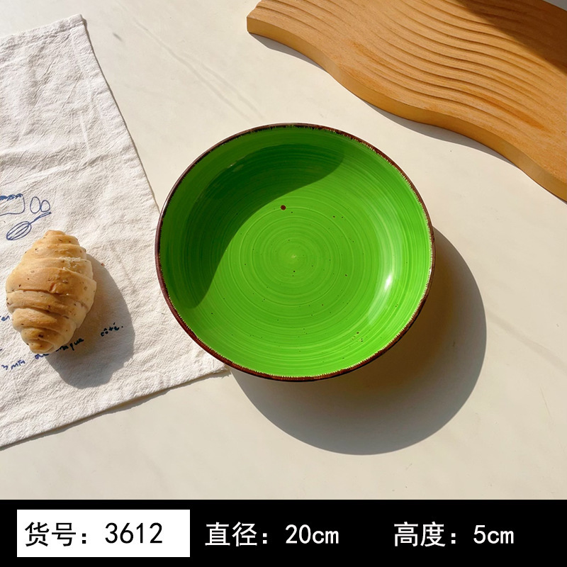 8英寸浅黄色釉下彩植物花卉图案北欧风格汤盘陶瓷餐具 8英寸汤B&|undefined