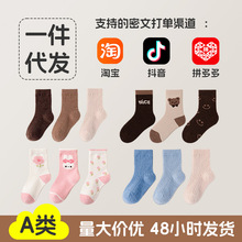 分销秋冬儿童袜子加绒加厚保暖毛圈中筒宝宝女童袜子儿童a棉袜类