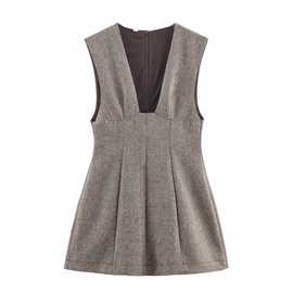 外贸2025冬季新款女装 欧美风时尚简约显瘦无袖短连衣裙 9869625