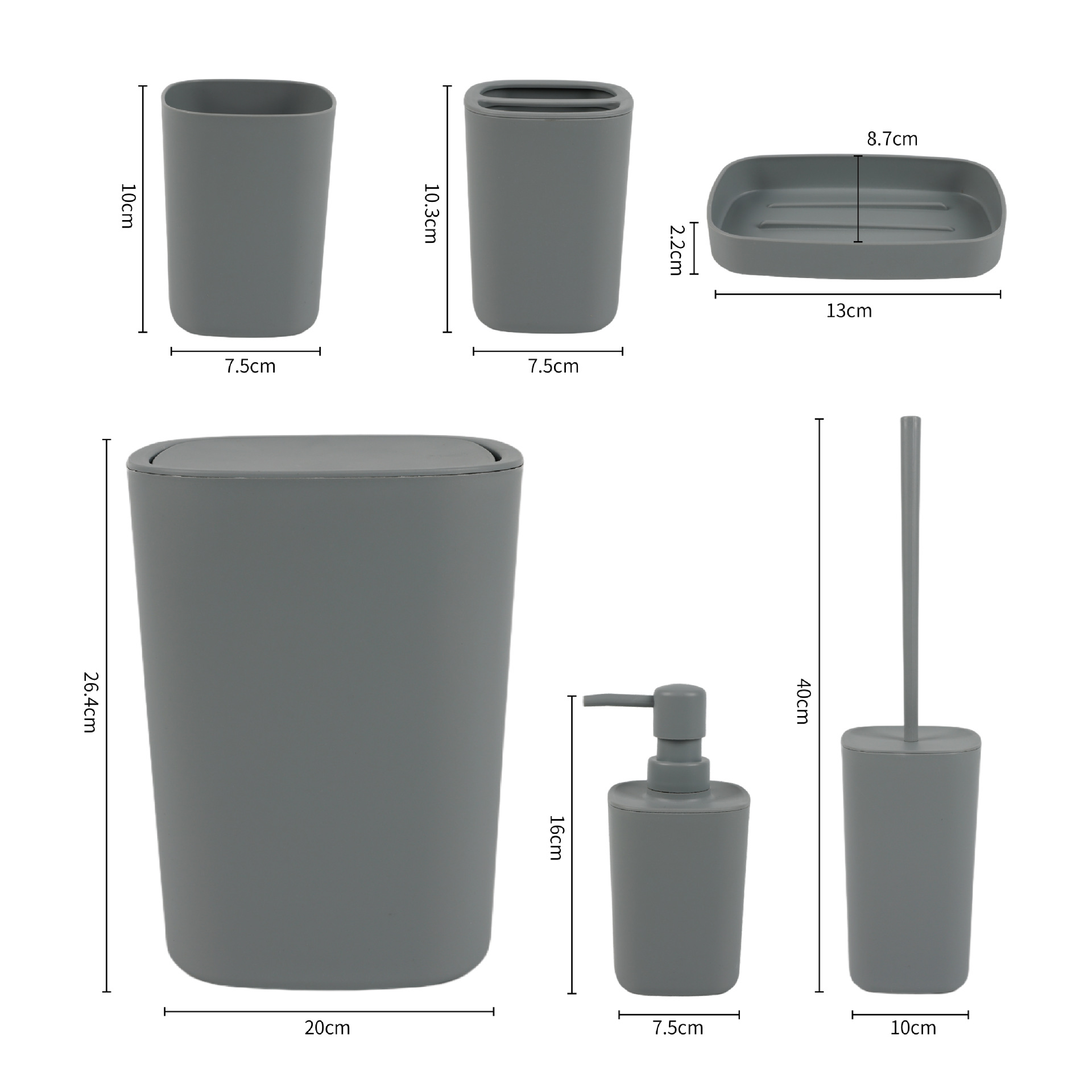 Baño cuadrado de plástico de lavado set de seis piezas de almacenamiento de lavado set de basura set de cepillo de dientes set