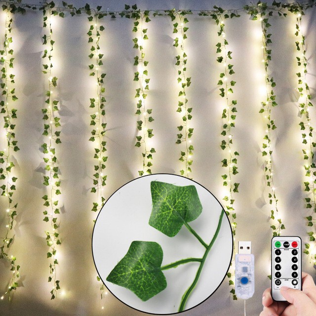 Cross-border led simulation ivy wicker light string outdoor courtyard lights USB with remote control battery box curtain lights