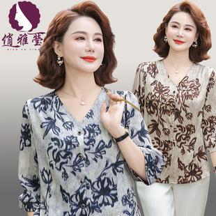 Middle-Aged Mother's Summer Chinese Style Shirt T-Shirt 2025 New Style Loose and Slim Middle-Aged and Elderly Women's Short-Sleeved Tops