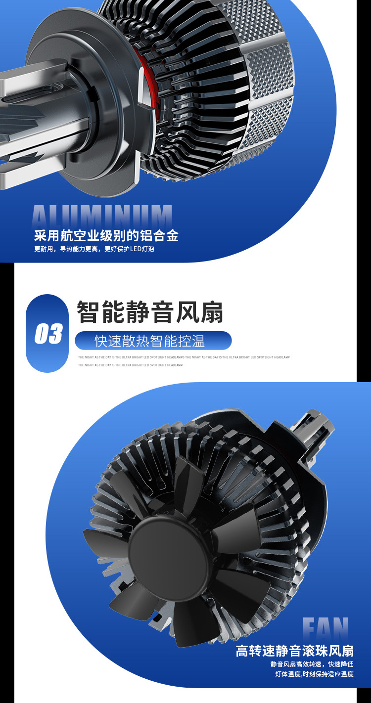 Cross-Border Hot-Selling 6 Copper Tube Car Led Headlight H4 High and Low Beam Integrated H7H19005 Spotlight Ultra-Bright Headlight 360W